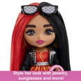 thumbnail image 4 of Barbie Extra Minis Doll with Red & Black Hair in Flame-Print Dress & Moto Jacket with Accessories, 4 of 6