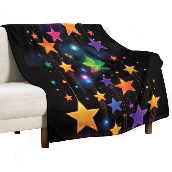 Colorful Star Pattern Throw Blanket Warm Microfiber Flannel Bedroom Decor Blankets For Beds