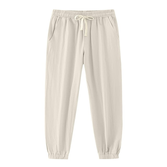 fheaev Men's Casual Holiday Pocket Drawstring Solid Color Elastic Waist Jogger Pants