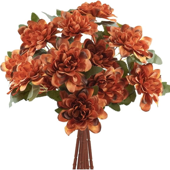 6PCS Artificial Daisy Mums Flowers with Stem, Burnt Orange Silk Flowers Arrangement for Home Party Fall Wedding Bouquet Thanksgiving Table Centerpieces Decor (Vintage Terracotta)