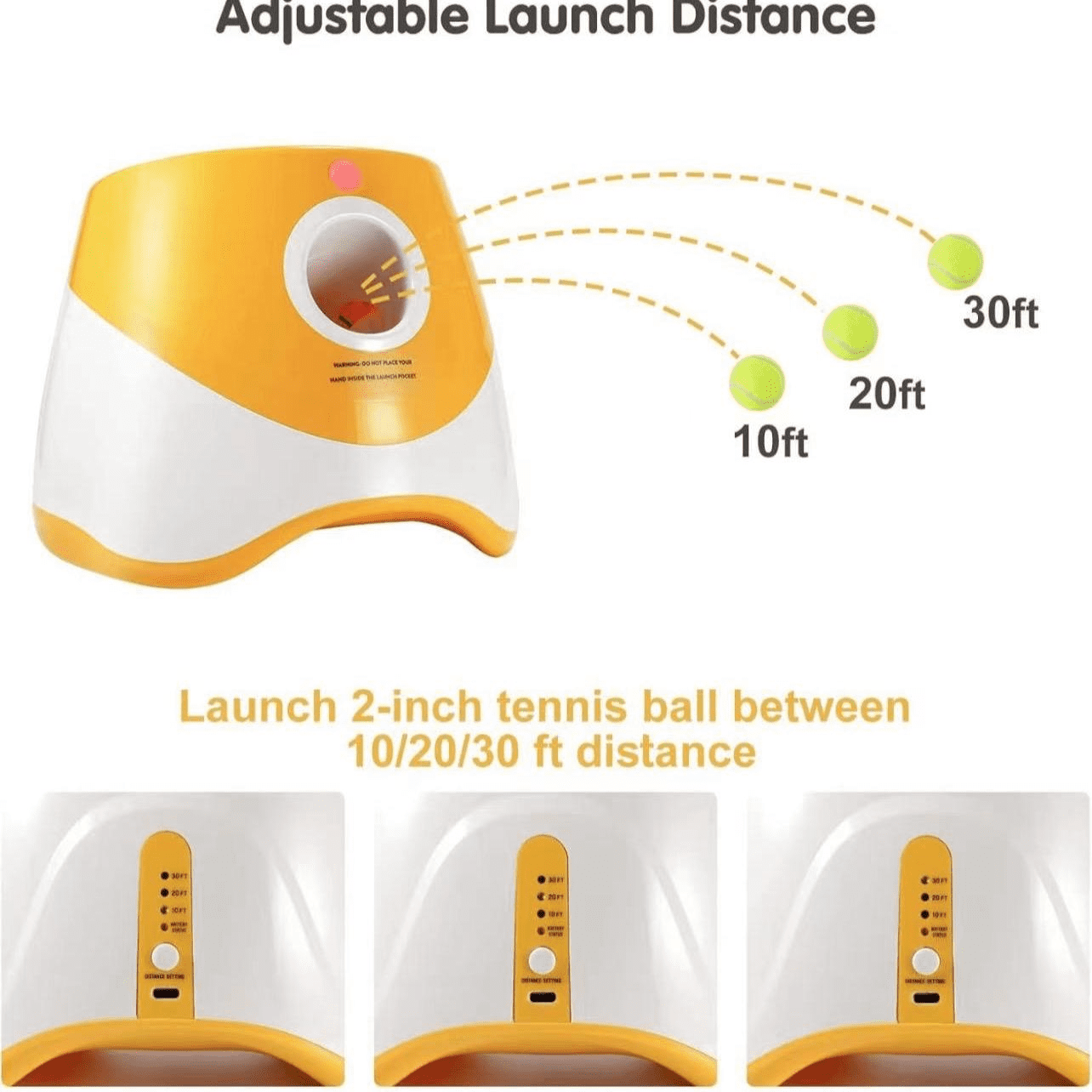 Tstiti Automatic Dog Ball Launcher with 3 Distance Settings, Includes 3 Mini Tennis Balls, Interactive Indoor Outdoor Dog Toy, Orange