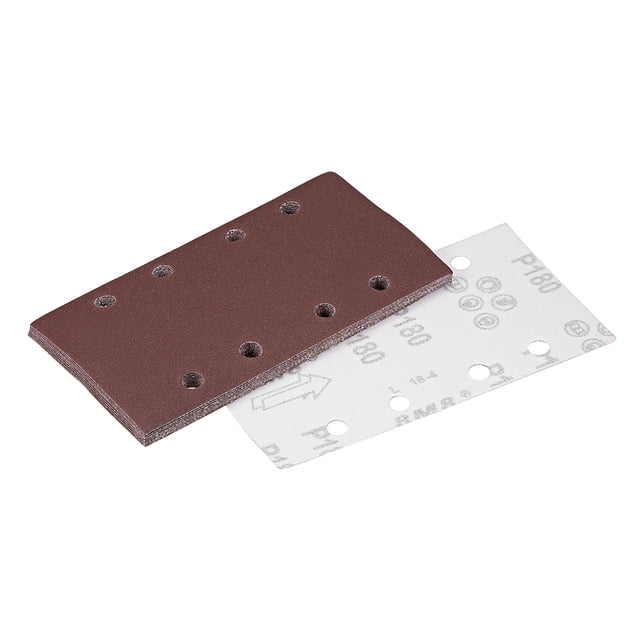 Hoja de lija de gancho y bucle de 180 granos y 8 agujeros de 7.3 x 3.6 pulgadas, papel de lija de óxido de aluminio para lijadora, 10 piezas