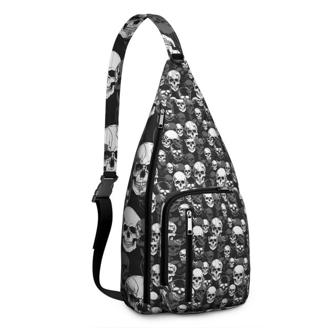 Horror Skeleton Sling Backpack - Gothic Skull with Snake & Moon Print Crossbody Bag, Multi-Pocket Anti-Theft Design