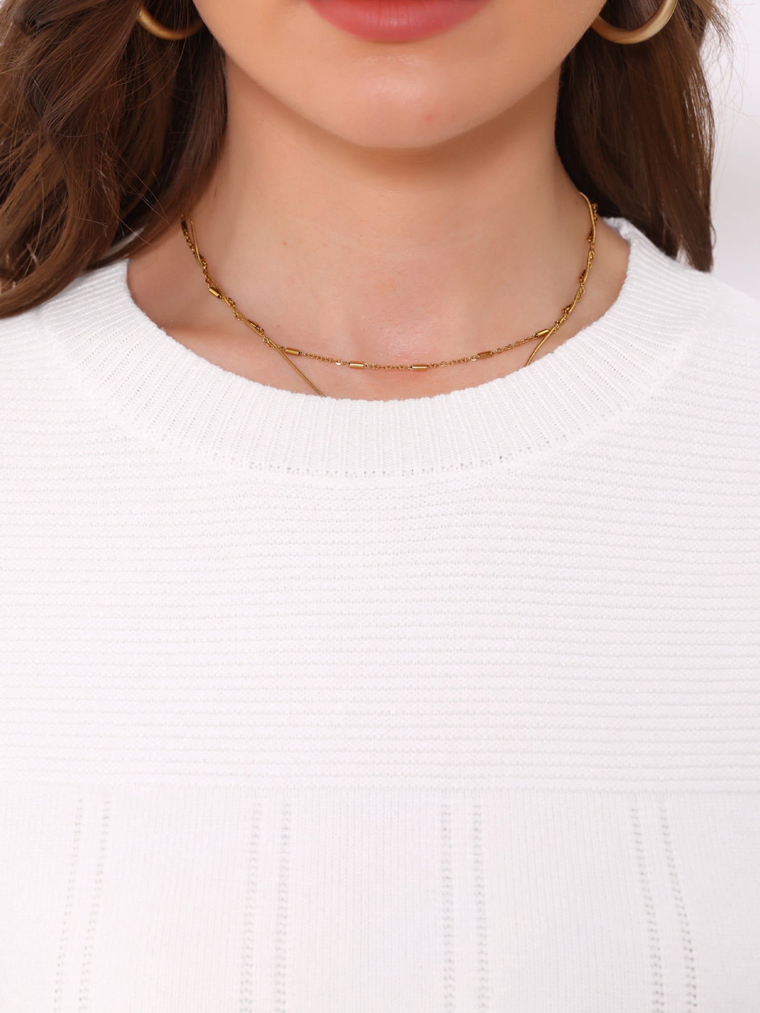 DARING DIVA Women's Crew Neck Ruffle Pullover Cropped Sweaters M White