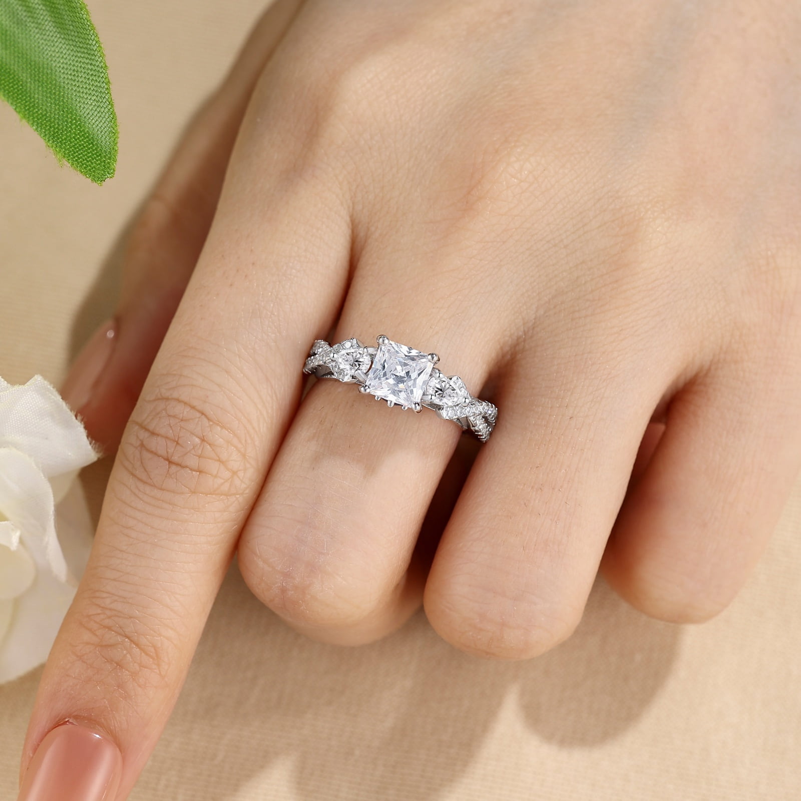 SFTING Engagement Rings for Woman 5A CZ Princess Cut Wedding Rings for Woman Silver 18K White Plated Promise Anniversary Size 9