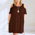 thumbnail image 2 of Yuyuzo Robes pour Femmes Grande Taille à Épaules Dénudées à Manches Courtes Col Ras du Cou Robe Mini Robe T-Shirt Décontractée avec Poches, 2 of 5