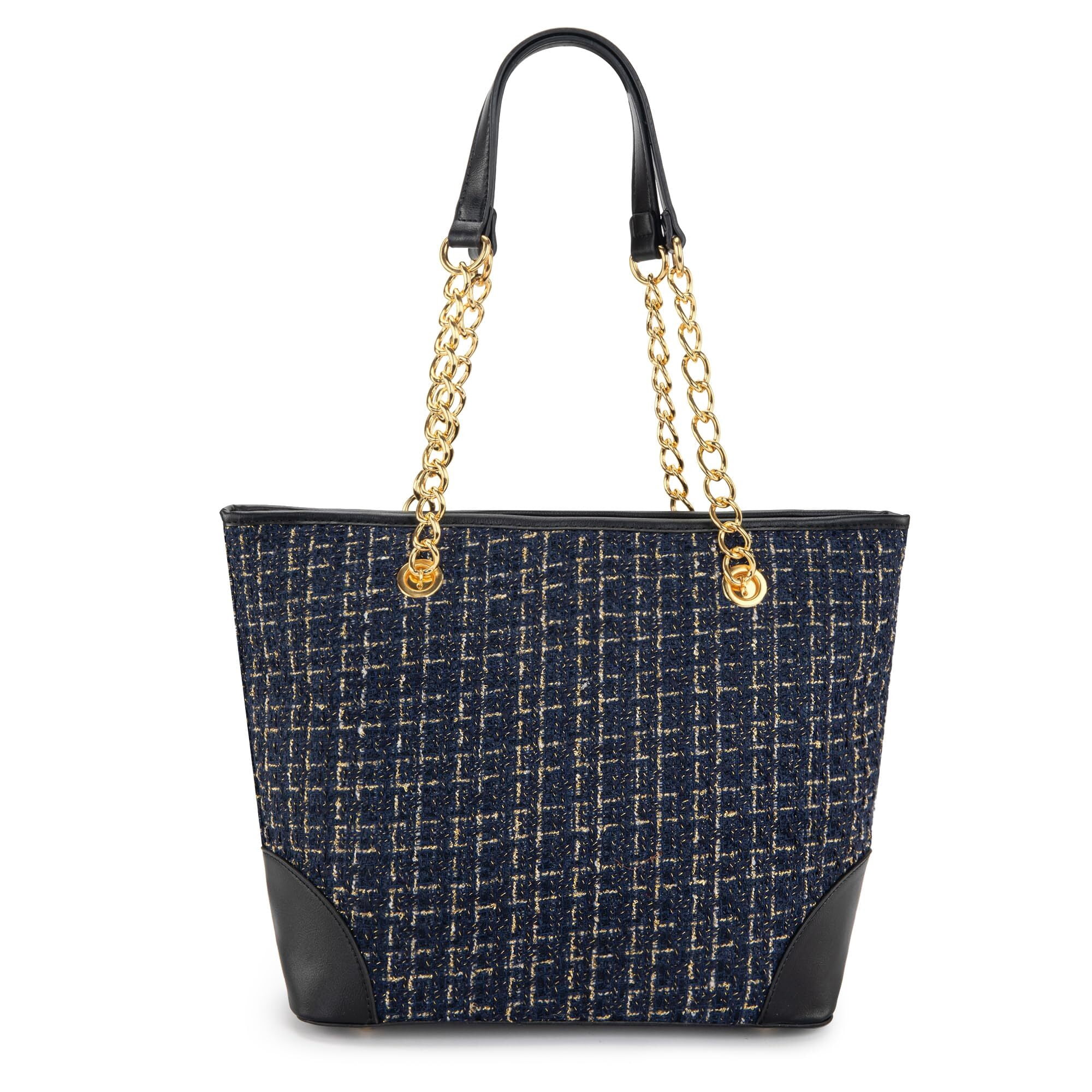 Montana West MEDIUM Tote Bag for Women Quilted Chain Handbags Shoulder Purse, Dark Black