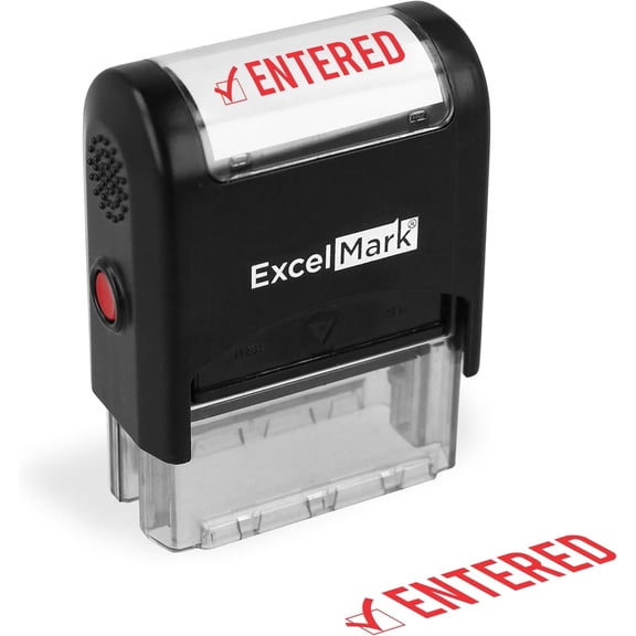 ExcelMark Entered Stamp Self-Inking Rubber Stamp - Red Ink for Office Use, Ideal for Efficient Document Management with Entered Stamps, Perfect for Professional Settings