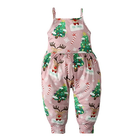 

Kids Toddler Baby Girl Christmas Romper Sleeveless Bib Pants Jumpsuit One Piece Bodysuit Overalls