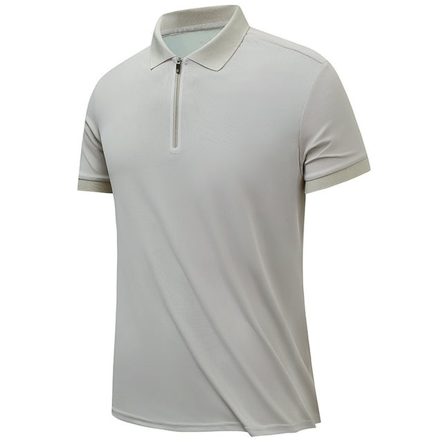 Fridja Chemises de Plage pour Hommes, Couleur Unie Décontractée, Manches Courtes, Col à Revers, Fermeture Éclair, Séchage Rapide, Performance, Chemises de Golf pour Mise en Forme, Exercice (Kaki, 4TG)