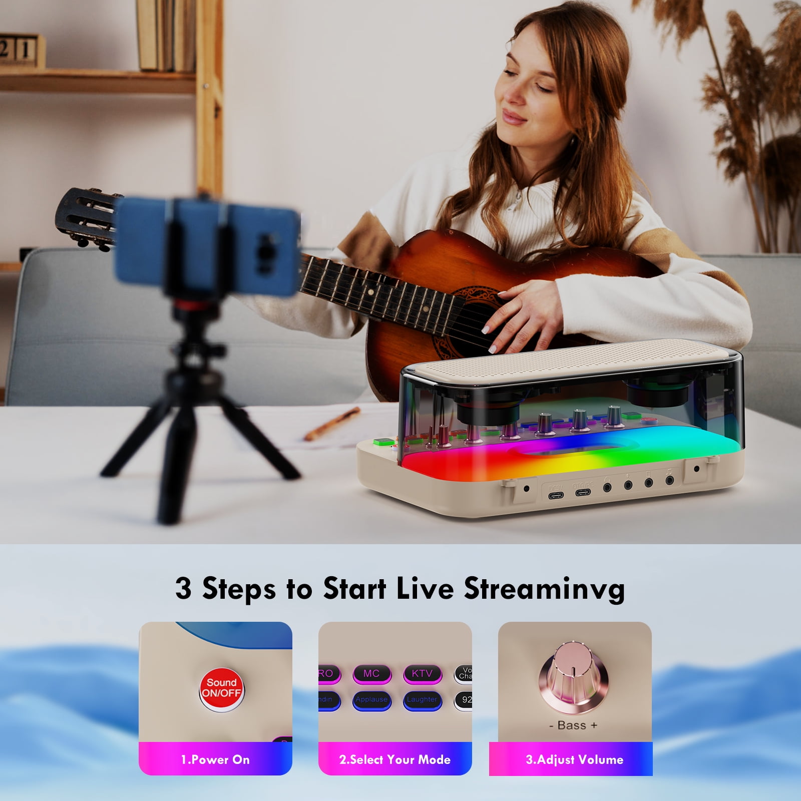 JYX Karaoke Machine for Kids Adults, Portable Retro Bluetooth Speaker with Microphone, DJ Lights, Funny Sound Effects, OTG/PC