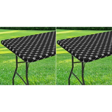 

Rectangle Vinyl Table Cloth Elastic Fitted Flannel Backed Tablecloth 100% Waterproof Plastic Table Cover Fits 8+4 Foot Folding Tables for Picnic Camping Outdoor (Black 30 x 96+30 x 48) Black