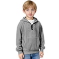 thumbnail image 2 of longantii Boys Quarter Zip Hoodies - Waffle Knit Kids Long Sleeve Hooded Sweatshirts Teens Pullover Tops Clothes Light Gray 9-10 Years, 2 of 5