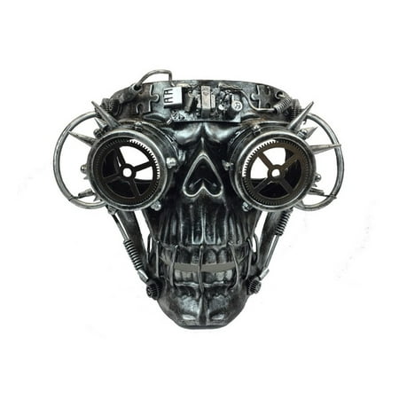 KBW Adult Unisex Steampunk Silver Robot Skull Face Mask with Goggles Vintage Victorian Style Retro Punk Rustic Gothic Mechanical Eyewear Party Bling Costume Accessories Novelty Costume Accessories