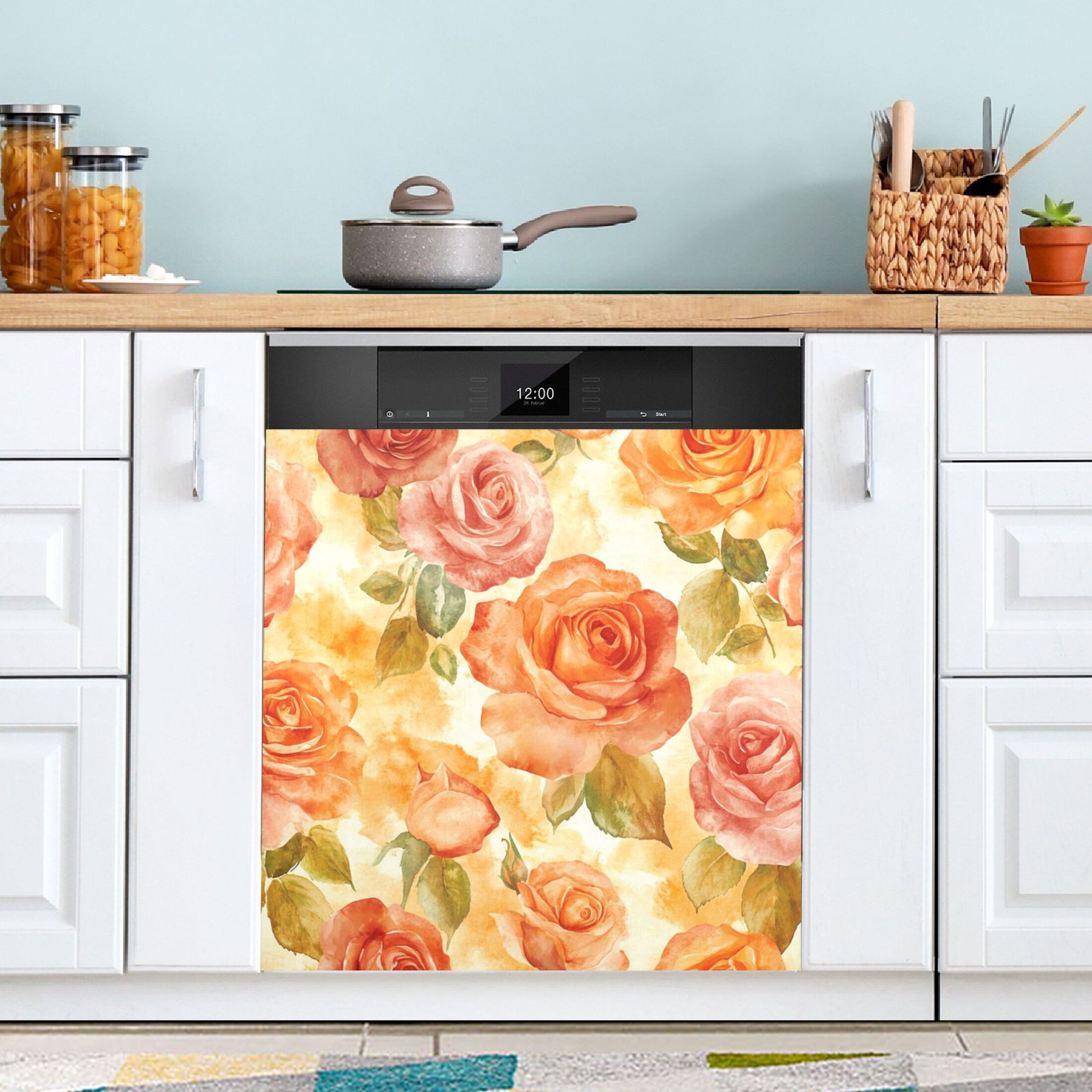 Dishwasher Magnetic Sticker 23x26 Inch Refrigerator Magnetic Sticker Washing Machine Magnetic Sticker Kitchen Panel Magnetic Sticker Home Decor Cartoon Orange Roses Seamless