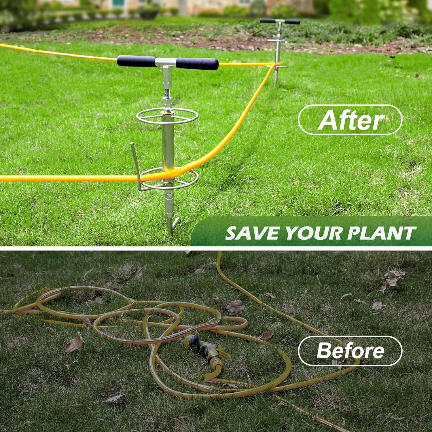 Walensee 32" Garden Hose Guide Spike Right Angle Hose Pulling Stand, Heavy Duty Metal Hose Reel for Garden Corner Auxiliary Watering Hose Reel, Lawn & Garden Watering Equipment, Plant Protector
