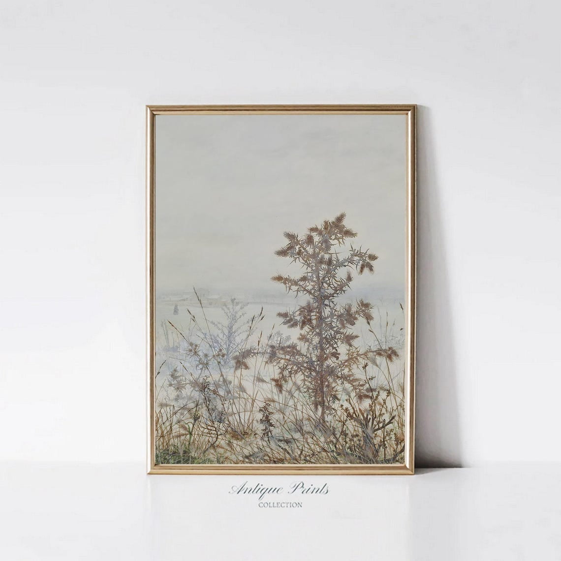 Neutral Winter Landscape Wall Art Snowy Country Vintage Theme Rustic Antique Christmas Farmhouse Seasonal Living Room And Home Decor