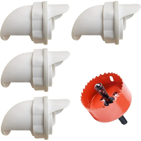 Chicken Feeder Ports DIY, Gravity Feed Kit PVC Poultry Feeder 4 Ports with Hole Saw, No Waste Fit for Buckets Barrels Bins Troughs, Rain Proof for Chicken Rooster Ducks Feed