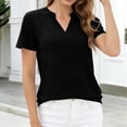 thumbnail image 5 of Yyeselk Womens Tops Short Sleeve Banded Bottom Stretch Summer Tops V Neck T Shirts Casual Ladies Tees Loose Fit Clothing Black L, 5 of 8