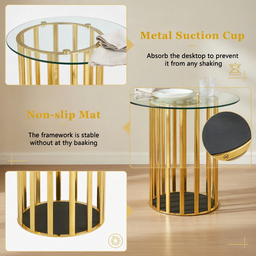 Hommoo 71-inch Oval Tempered Glass Dining Table with Double Column Base, Light Luxury Modern Design for 6-8 People, Scratch-Resistant & Easy-Clean Tabletop, Gold