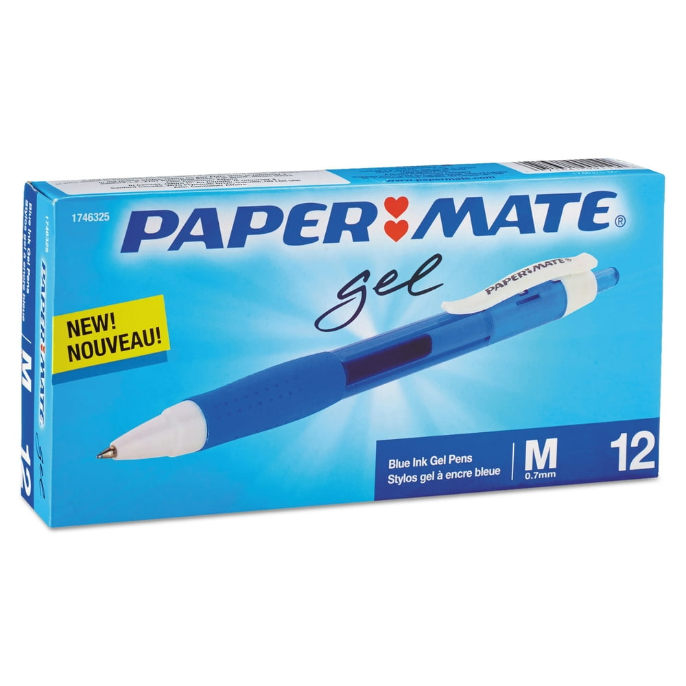 Paper Mate Roller Ball Retractable Gel Pen, Blue Ink, Medium, Dozen