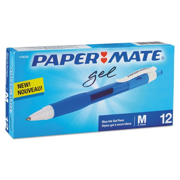 Paper Mate Roller Ball Retractable Gel Pen Blue Ink Medium Dozen