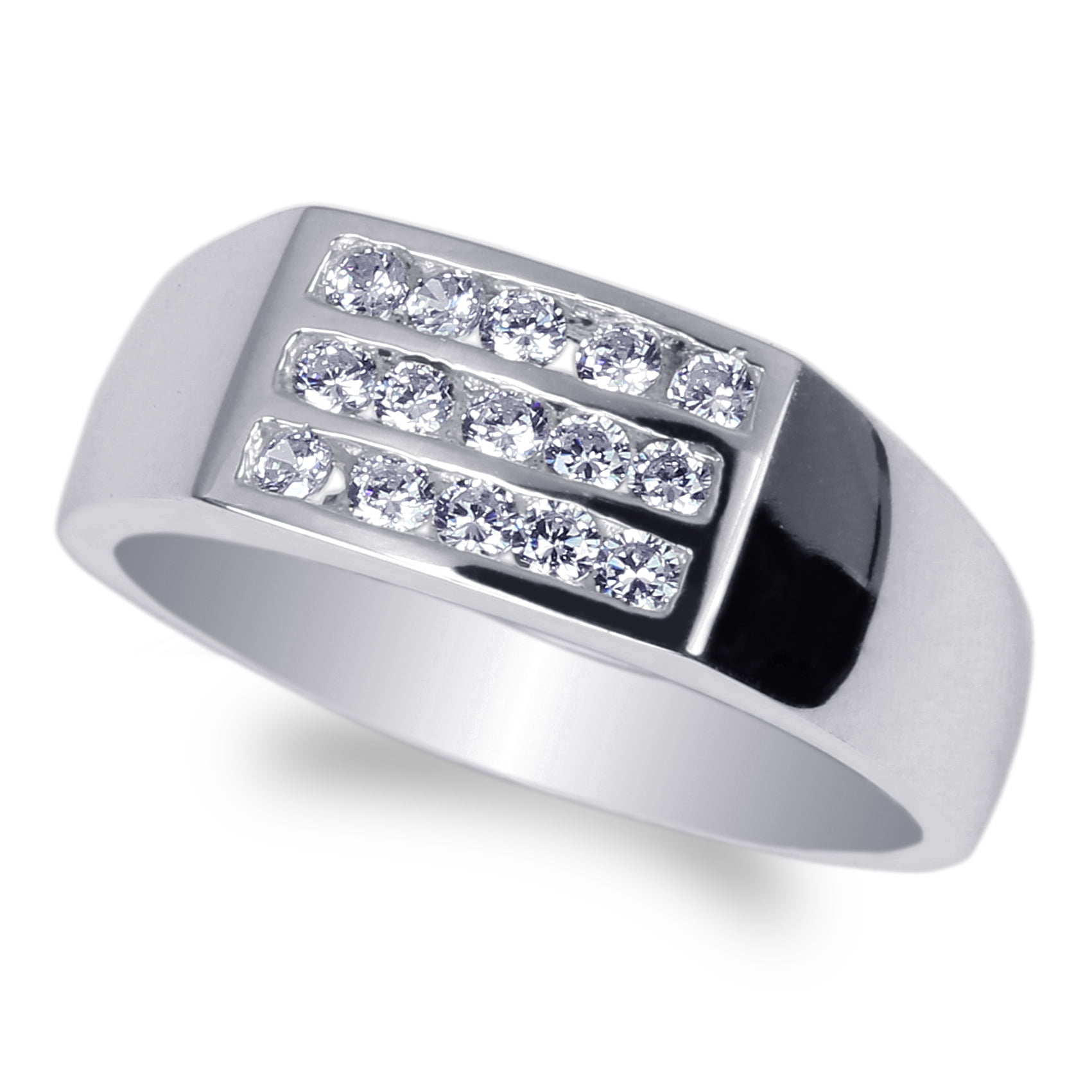 Men's 1ct Pave Cz Fashion Engagement .925 Sterling Silver Ring Sizes 8-12 