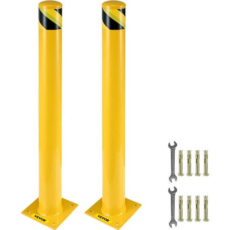 VEVOR Safety Bollard, 42 inch Height Bollard Post, 5.5 inch Diameter Steel Pipe Safety Bollard Post, Yellow Steel Safety Bollard with 8 Anchor Bolts, Perfect for Traffic-Sensitive Area (2 PCS)
