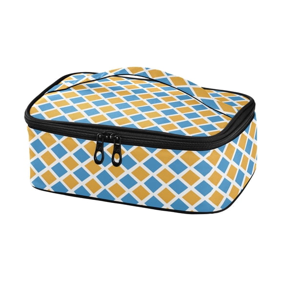 Haosy Insulated Lunch Box Reusable Small Cooler Lunch Bag Tote for Work School, Blue Yellow Block