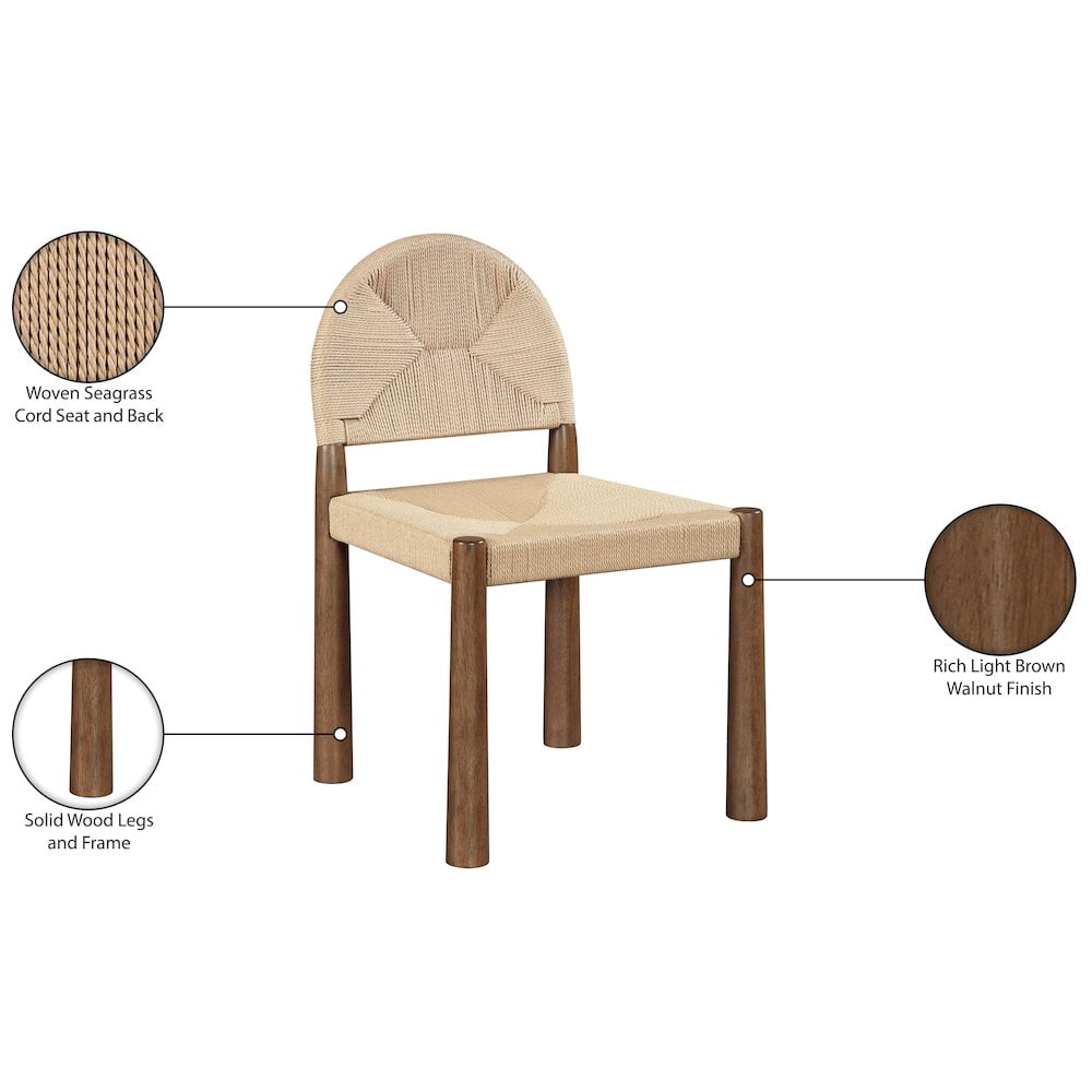 Meridian Furniture Bohemia Beige Woven Seagrass Cord And Solid Wood Dining Chair, Set of 2