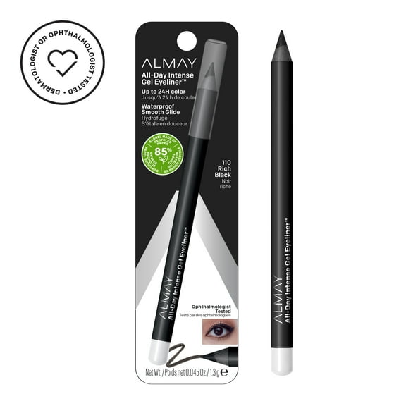 Almay All-Day Intense Gel Eyeliner Pencil, Waterproof, 110 Rich Black, 0.045 oz