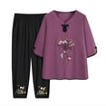 thumbnail image 2 of CLOISE Pajamas for Women Set Two-Piece Plus Size Comfy Half Sleeve Sleepwear Blouses and Comfort Capri Pants Night Clothes Set Comfortable Embroidery Printed Funny Pajamas, 2 of 6