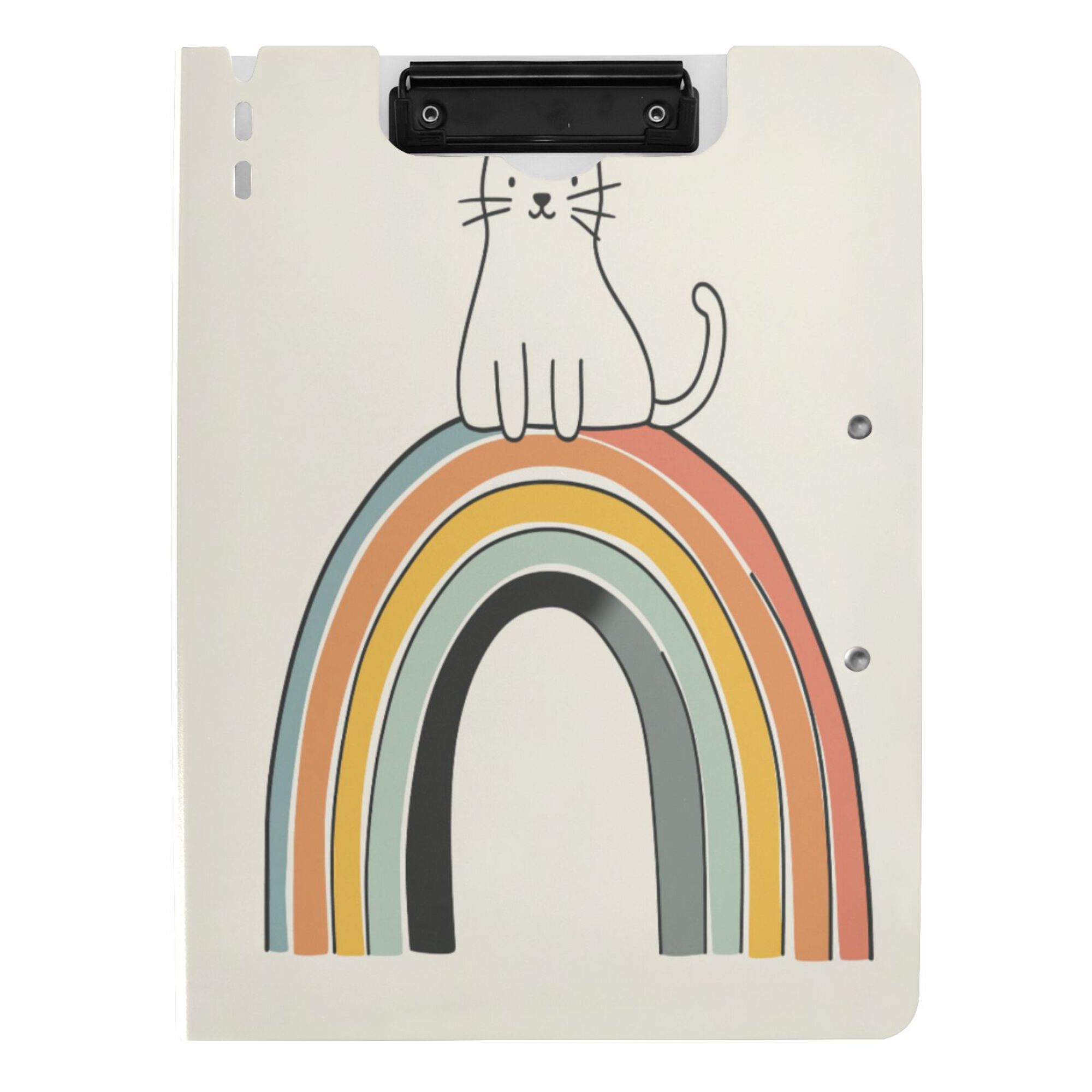 FORMRS A4 Clipboard Folder with Pen Holder Horizontal Foldable School Office Binder, White Cat Rainbow