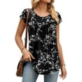 thumbnail image 1 of Anyjoin Women's Short Sleeve Tunic Tops Casual Print Pleated Blouse, 1 of 5