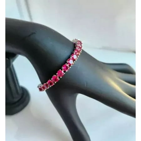 10CT Simulated Diamond & Ruby Adjustable Tennis Bracelet 14K White Gold Plated