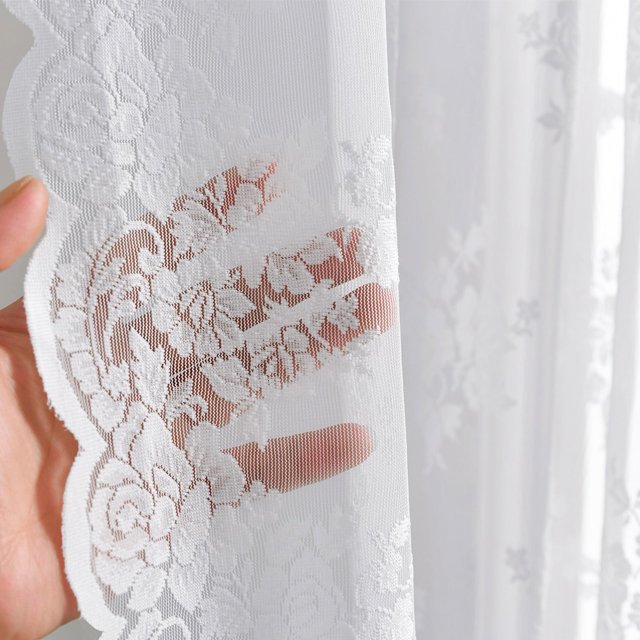 Juego de cortinas Kotile de encaje corto, 76 cm de longitud, 2 paneles, color blanco