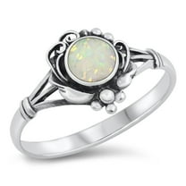 CHOOSE YOUR COLOR Bali Boho White Simulated Opal Ring .925 Sterling Silver Band CZ Female Size 5