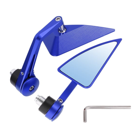 Unique Bargains 1 Set Motorcycle Rear View Mirrors Universal Aluminum Alloy Blue Glass Bar End Side Mirrors Mount Blue Glass Triangle L-shaped Short Handle