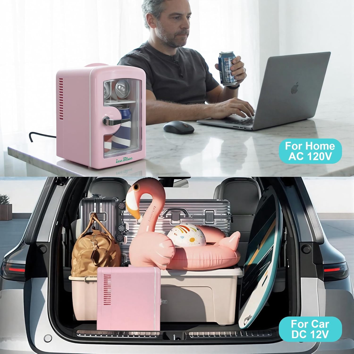 Fridge, Skincare Fridge with Viewing Window, 4 Liter /6 Cans Compact  Makeup Fridge for Beauty & Beverages, Tiny Fridge for Desk, Bedroom, Car, Office, Dorm, Gift - Pink