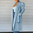 thumbnail image 3 of UYISJ Trench Coat for Women Fall Jackets Double Breasted Long Coat Long Puff Sleeve Classic Lapel Slim Fit Overcoat with Belt Sky Blue M, 3 of 7