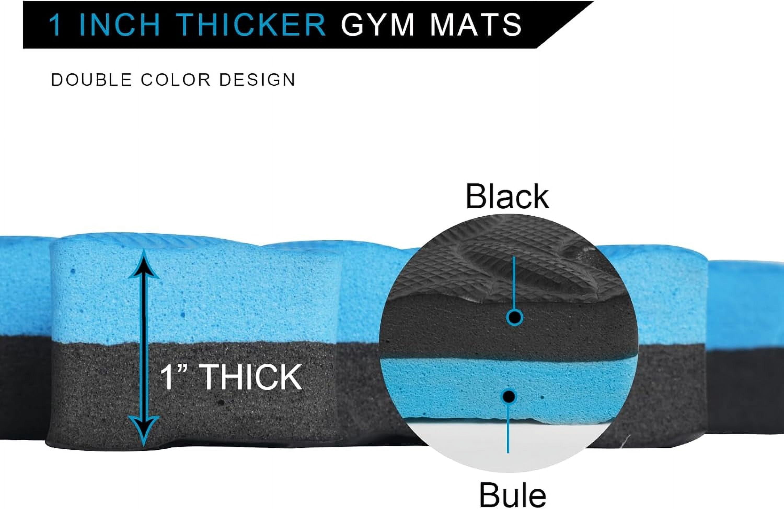 1 in Thick 48 Sq Ft EVA Foam Exercise Gym Mats 12 Pcs - Interlocking Puzzle Floor Tiles for Home Gym Heavy Workout Equipment Flooring - 24 x 24in Tile, Black & Blue