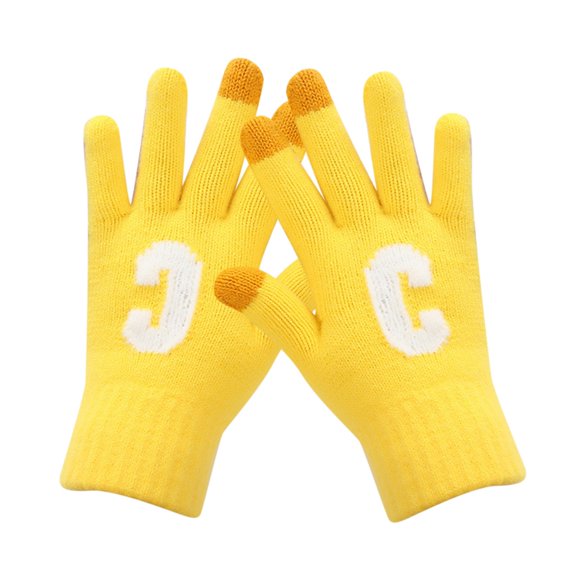 Clearance Skpblutn Glove for Men Can Enable Screen Stretch Mittens Keep Ing Letter Printing Golves Students Outdoor Riding Hiking Mittens Winter Knitted Warm Gloves Yellow One Size