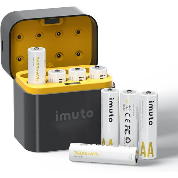 AIR-Rechargeable AA Batteries Lithium 8 Pack with Charger,3600mWh 1.5V Constant Output Double A Batteries Rechargeable,1600 Cycles Long Lasting AA Li-ion Battery with Fast Charging Storage Box
