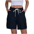 thumbnail image 2 of LEKWK Bermuda Shorts Shorts for Women Cargo Drawstring Elastic Waist High Waisted Hiking Shorts Lightweight Cargo Pockets Loose Fit Outdoor Casual Bottoms Travel Wear Blue XXL, 2 of 7