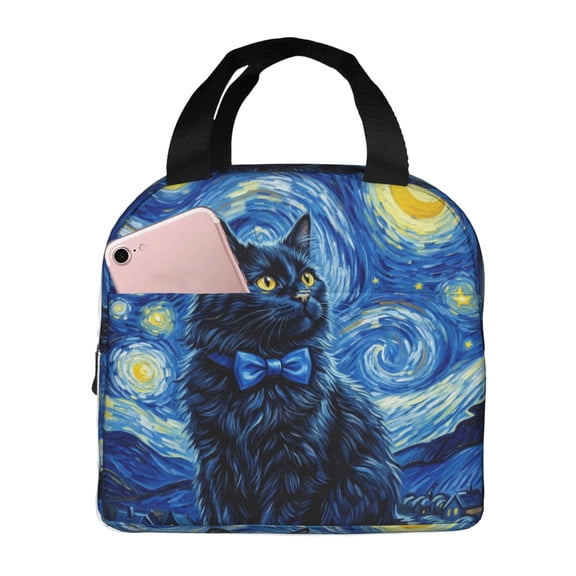 Cute Black Cat Insulated Lunch Bag Reusable Lunch Box Women Men,Cooler Thermal Meal Tote For Picnic Office Work