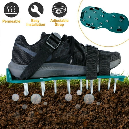 Moclever 1Pair Lawn Aerator Shoes Heavy Duty Aerator Shoes with Adjustable Straps for Lawn Garden, Green