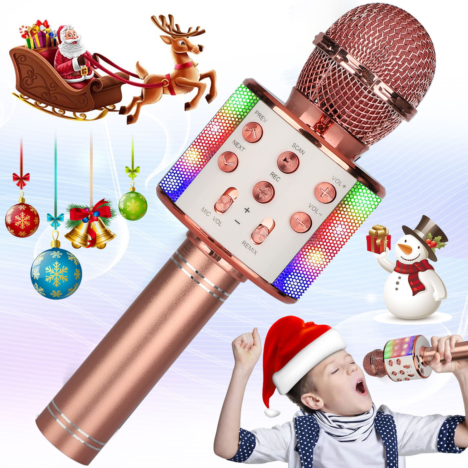 Best Toys and Gifts BFYWB Wireless Portable Handheld Bluetooth Karaoke Microphone with 20 LED Flashes and 5 Vocal Conversion Modes