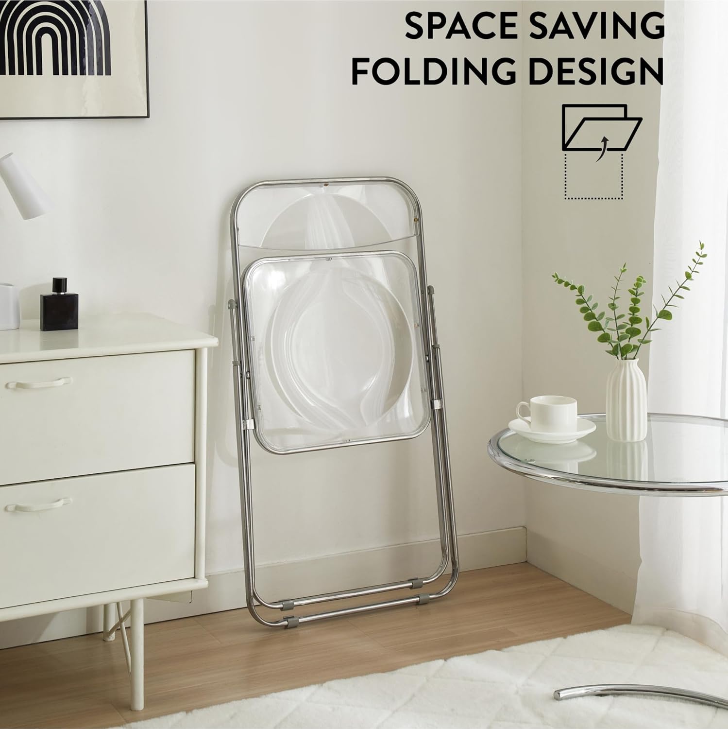Urban Shop Transparent Acrylic Modern Folding Chair with Chrome Frame, Clear