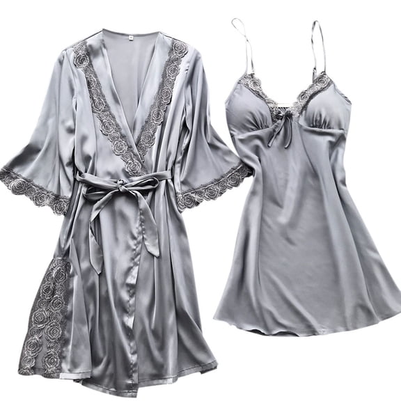 Clothing 2025 Women's Silk Pajama Sets Satin Robe with Nightgown 2 Piece Sleepwear Fashion Lace Cami Nightwear Kimono Bridesmaid Robes