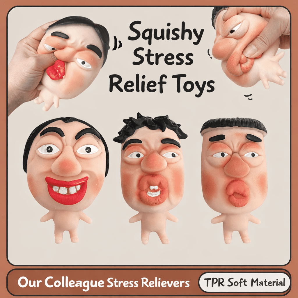 4 Pack Funny Colleague Squishy Stress Toys, Novelty Face Squeeze Fidget Toys, Soft High Elasticity TPR Decompression Desk Toys for Adults, Assorted Styles